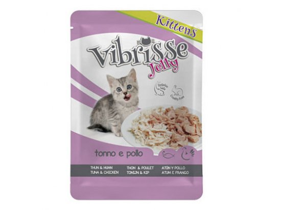 Фото - вологий корм (консерви) Vibrisse Jelly Kittens ТУНЕЦЬ І КУРКА У ЖЕЛЕ консерви для кошенят, пауч