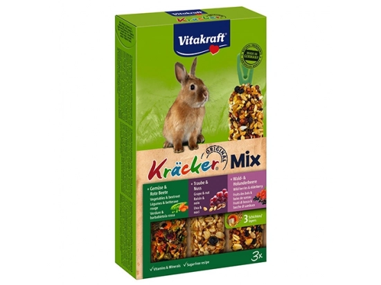 Фото - корм для гризунів Vitakraft (Вітакрафт) TRIO - MIX (ТРІО - МІКС ОВОЧІ, ЛІСОВІ ЯГОДИ ТА ГОРІХИ) крекер для кроликів, 3 шт