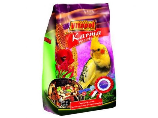 Фото - корм для птахів Vitapol Karma Повнораціонний корм для німф та інших середніх папуг, 500 г