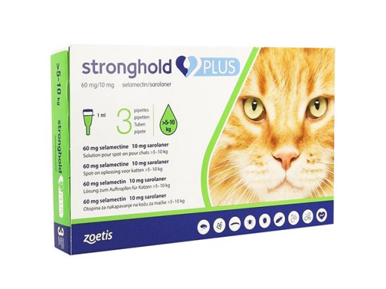 Фото - от блох и клещей Zoetis Stronghold PLUS капли от внутренних и внешних паразитов для кошек, профилактика дирофиляриоза