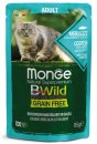 Фото - влажный корм (консервы) Monge Cat Bwild Grain Free Adult Codfish, Shrimps & Vegetables влажный корм для кошек ТРЕСКА, КРЕВЕТКИ и ОВОЩИ, пауч