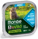 Фото - вологий корм (консерви) Monge Cat Bwild Grain Free Adult Anchovies & Vegetables вологий корм для котів АНЧОУСИ та ОВОЧІ, паштет