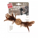 Фото - игрушки GiGwi (Гигви) Catch&Scratch ПЛЕТЕНЫЙ МЯЧИК игрушка для котов с колокольчиком и перьями, 13 см