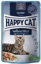 Фото - влажный корм (консервы) Happy Cat (Хэппи Кет) MEAT IN SAUCE CULINARY SPRING-WATER TROUT влажный корм для кошек кусочки в соусе ФОРЕЛЬ