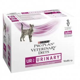 Pro Plan Veterinary Diets UR Urinary Лікувальний корм для кішок c сечокам'яною хворобою, шматочки в підливі з лососем 10 х 85 г