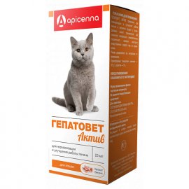 Apicenna Гепатовет - Комплексный гепатопротектор для лечения и профилактики заболеваний печени у кошек, 25 мл