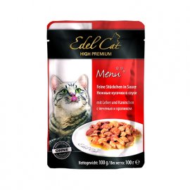 Edel Cat (Едель Кeт) mit Leber und Kaninchen - консерви для котів - шматочки в соусі, печінка та кролик