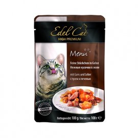 Edel Cat (Эдель Кeт) mit Gans und Leber - консервы для кошек - кусочки в желе, печень и гусь