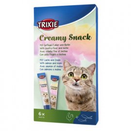 Trixie CREAMY SNACKS лакомство в виде крема для кошек (лосось/птица+печень)